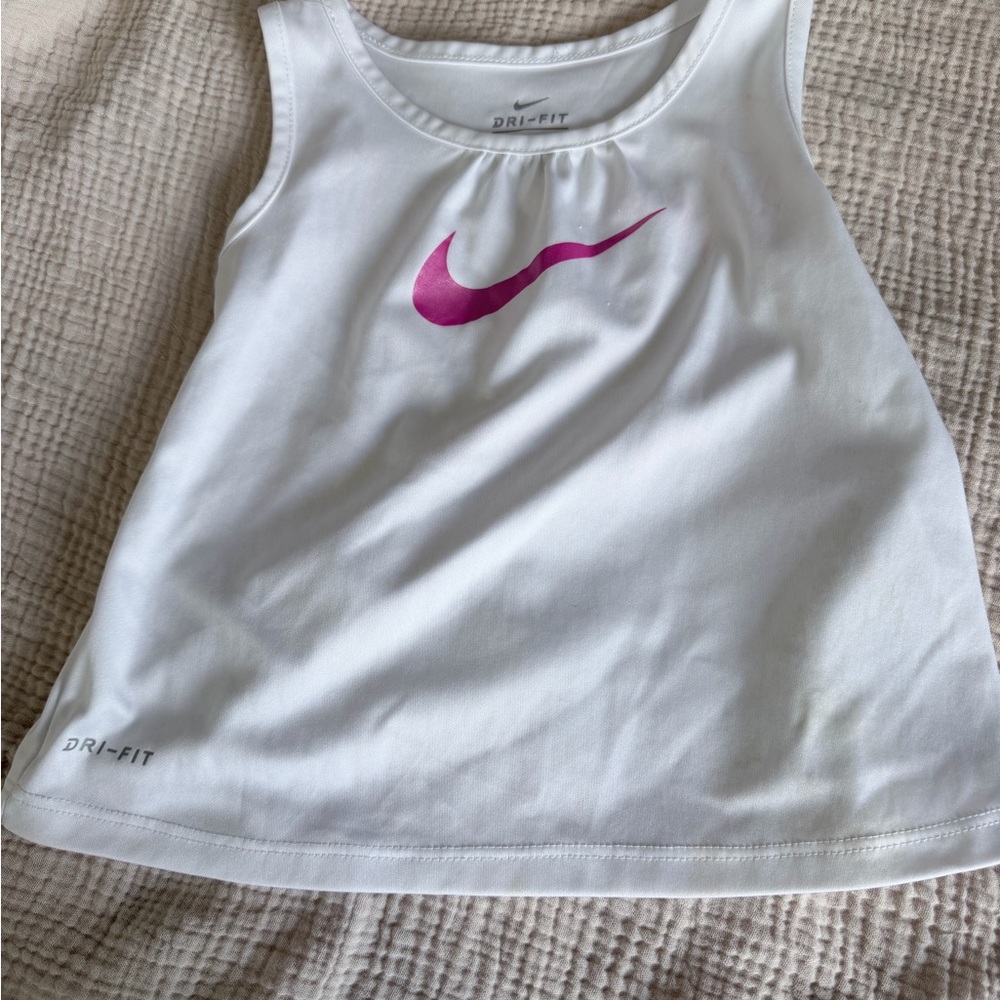 Nike White Dri-FIT Tank Top with Pink Swoosh